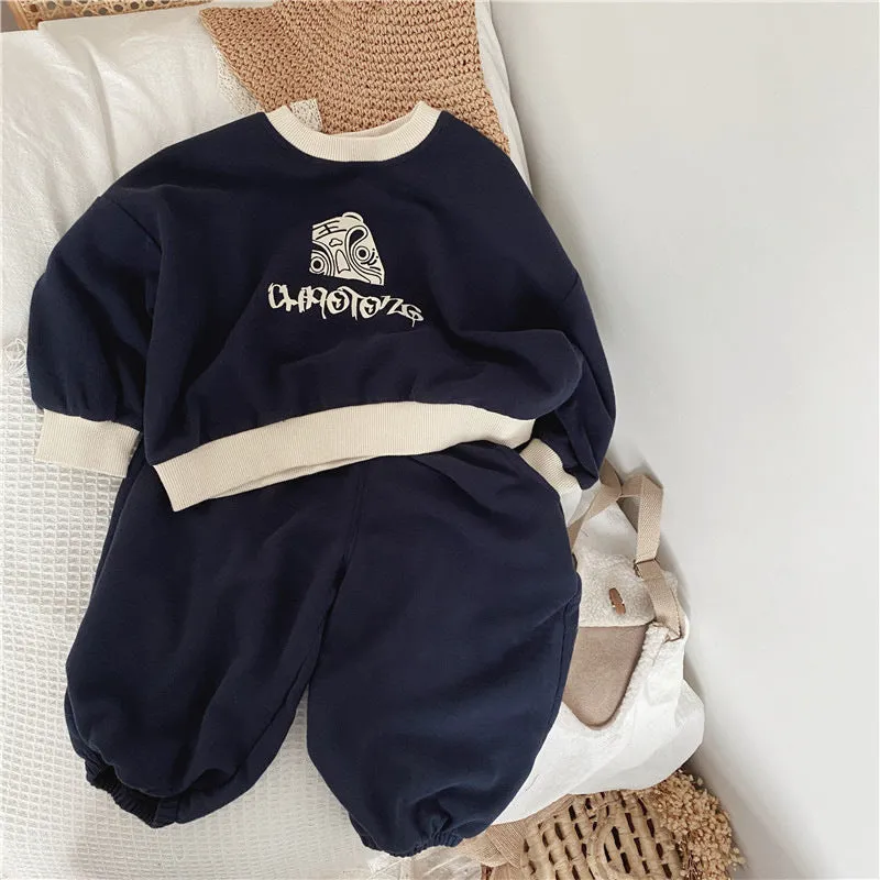 2 Pieces Set Baby Kid Unisex Letters Cartoon Tops And Solid Color Pants