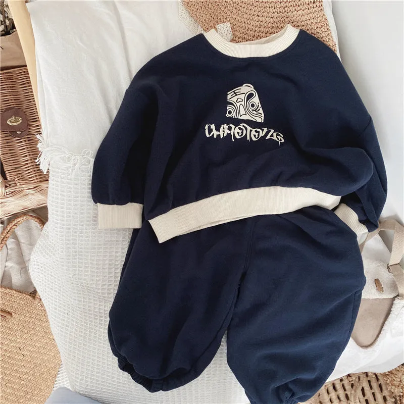 2 Pieces Set Baby Kid Unisex Letters Cartoon Tops And Solid Color Pants