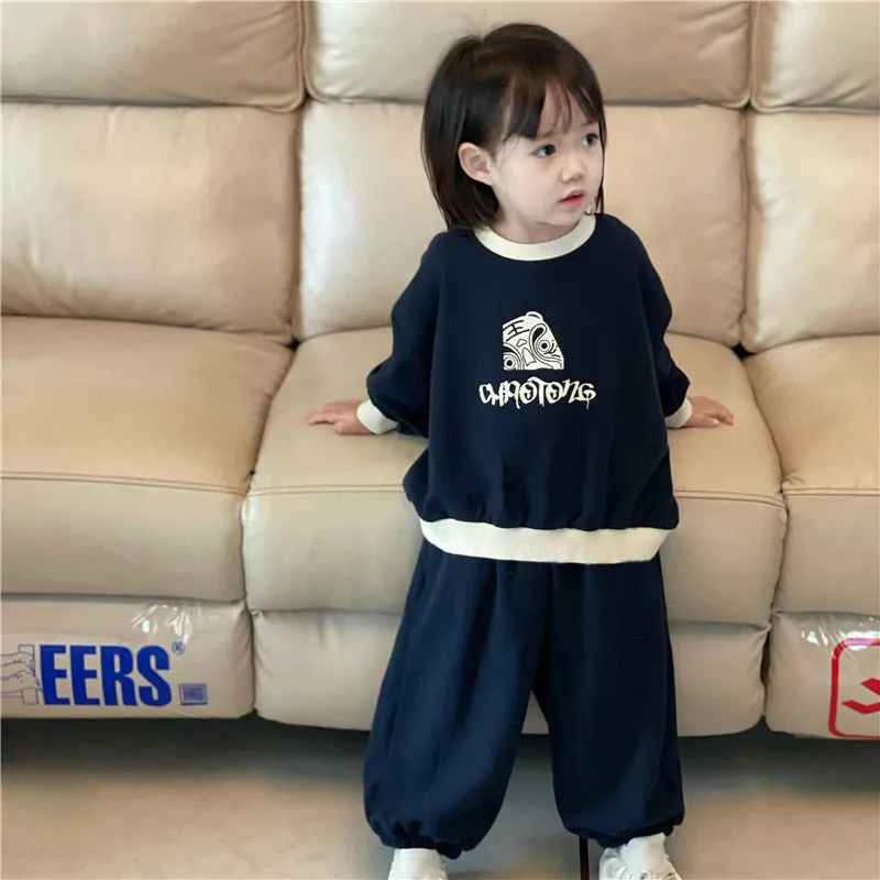 2 Pieces Set Baby Kid Unisex Letters Cartoon Tops And Solid Color Pants