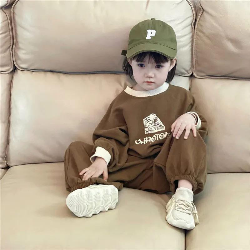2 Pieces Set Baby Kid Unisex Letters Cartoon Tops And Solid Color Pants