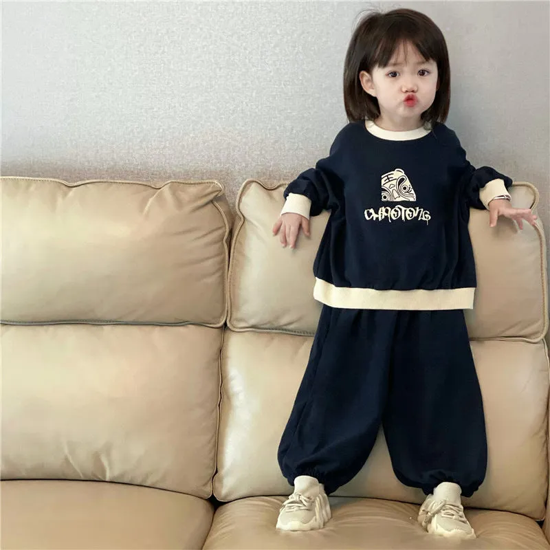 2 Pieces Set Baby Kid Unisex Letters Cartoon Tops And Solid Color Pants