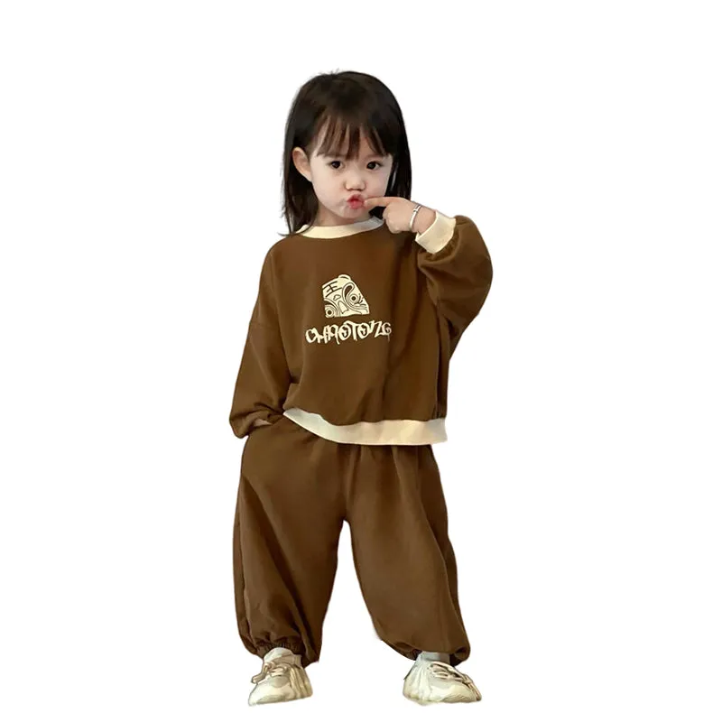 2 Pieces Set Baby Kid Unisex Letters Cartoon Tops And Solid Color Pants