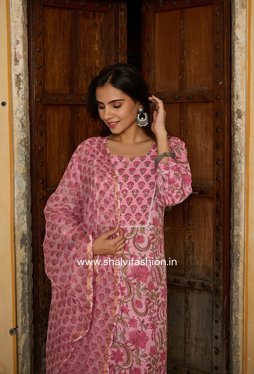 Bahar Hand Block Print Cotton Suit Set with Kota Doria Dupatta (CSS215KD)