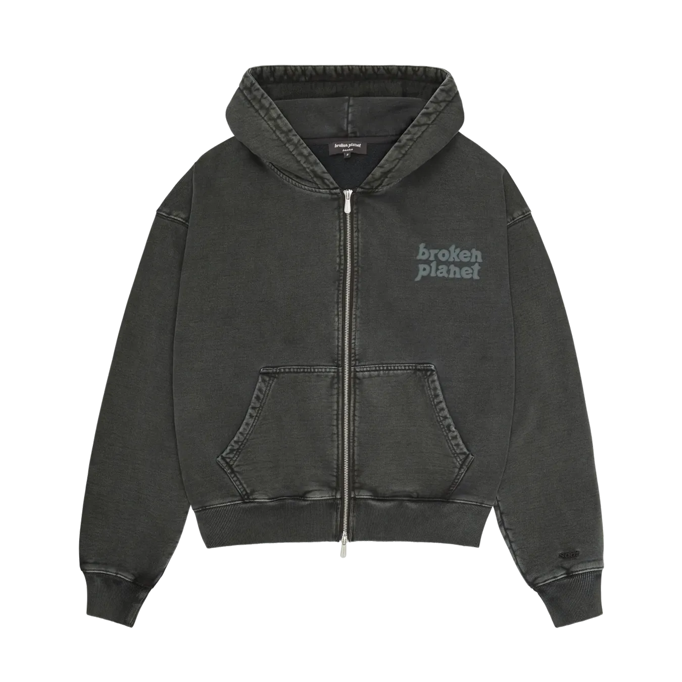 Broken Planet Basics Zip Up Hoodie - Washed Soot Black