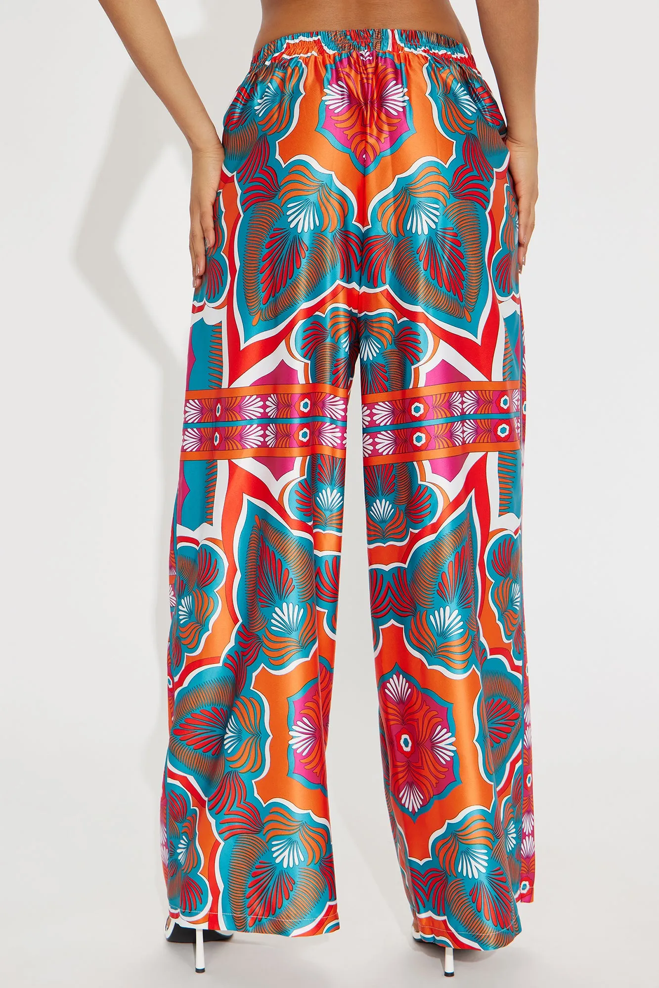 Imani Satin Wide Leg Pant - Orange/combo