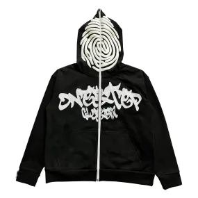 Letter Print Foam Zipper Hooded Sweatshirt