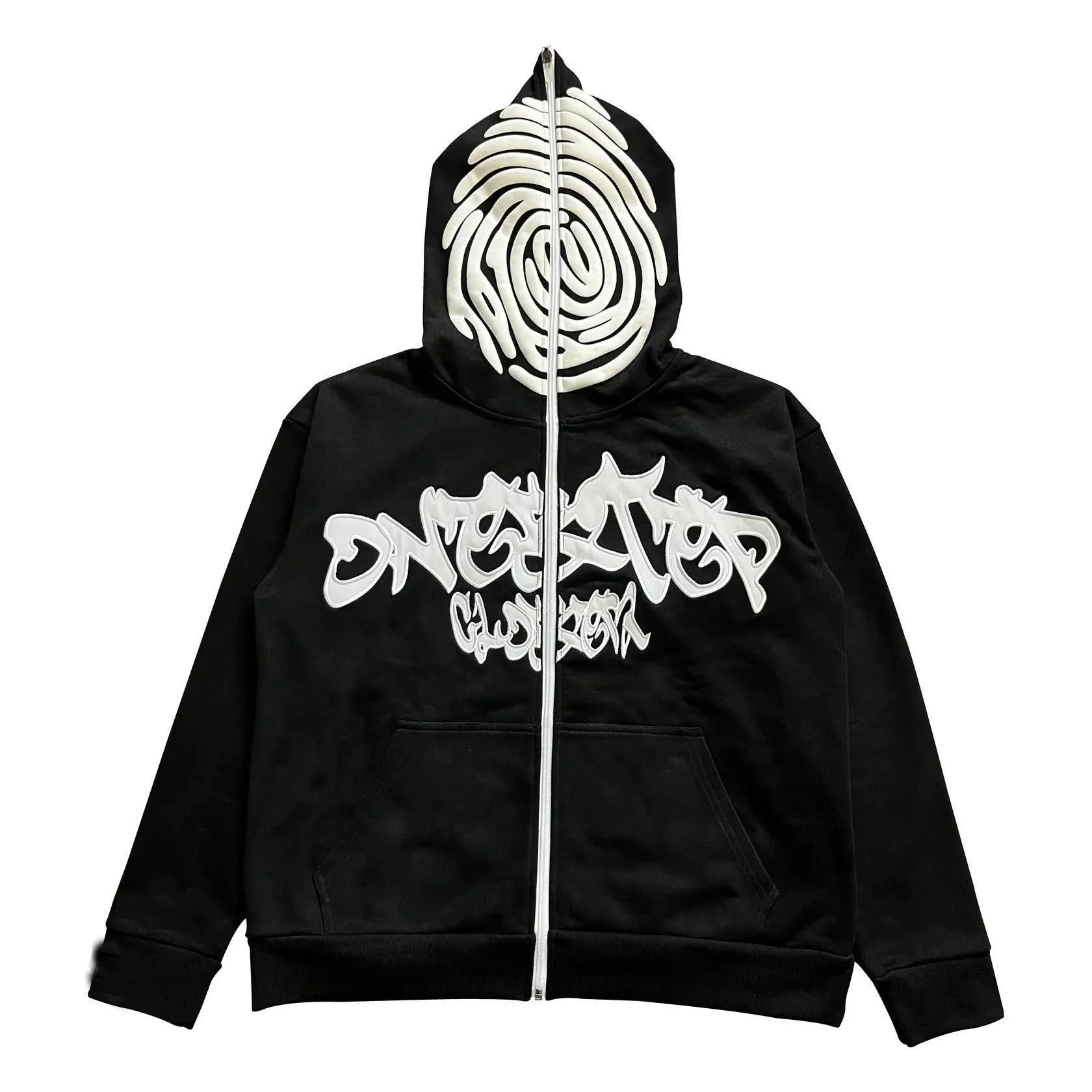 Letter Print Foam Zipper Hooded Sweatshirt