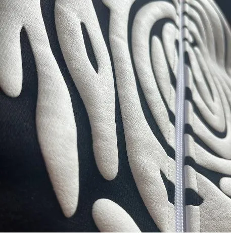 Letter Print Foam Zipper Hooded Sweatshirt