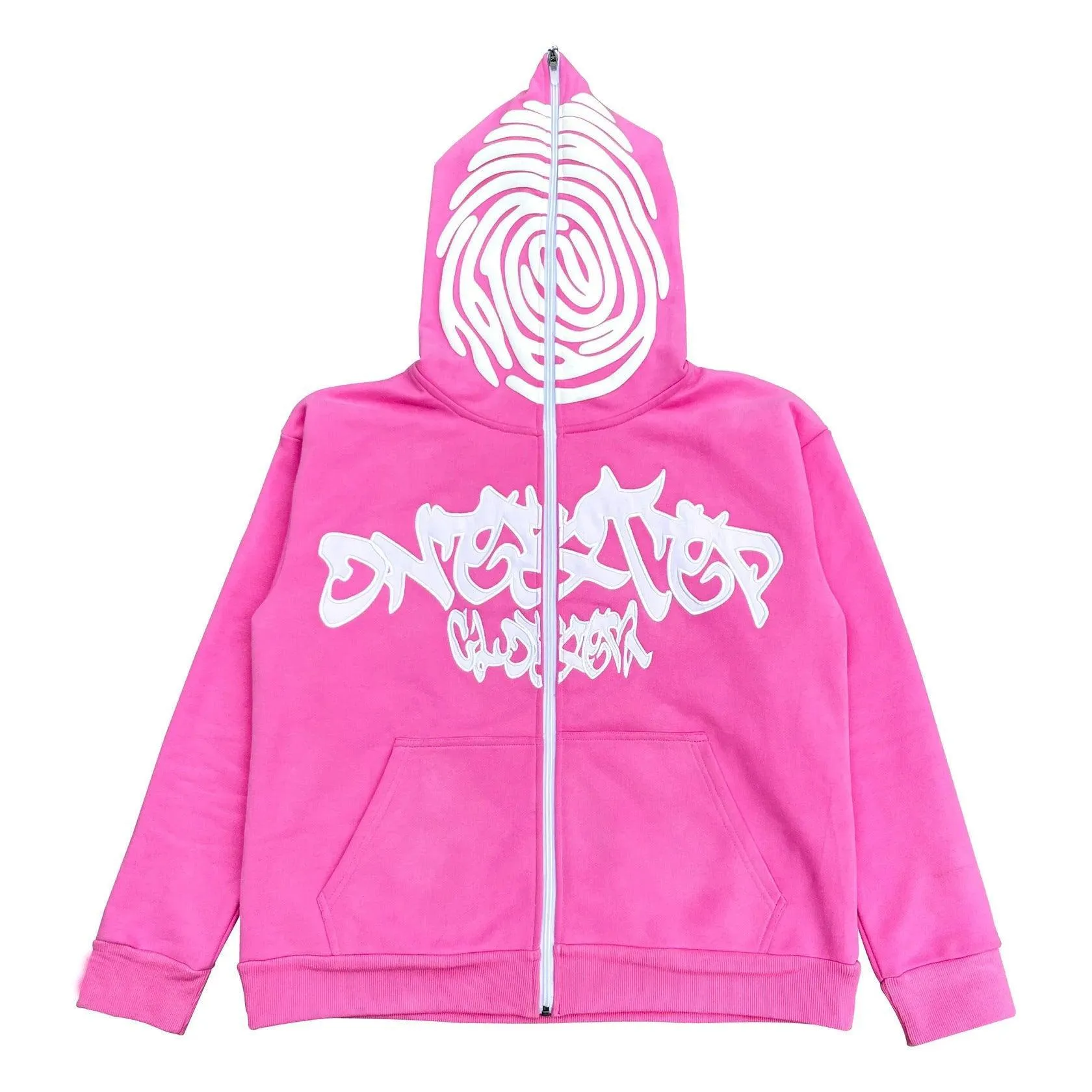 Letter Print Foam Zipper Hooded Sweatshirt