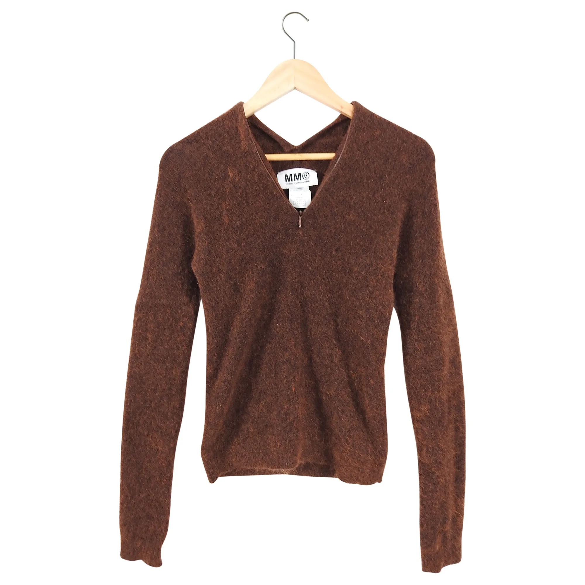 MM6 Maison Margiela Brown Zip Neck Mohair Sweater - S