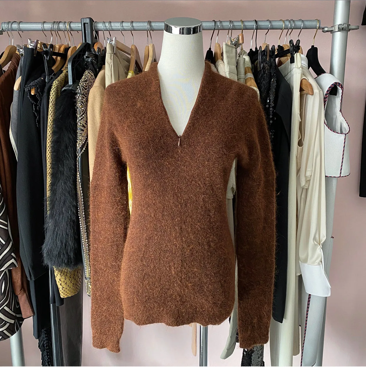 MM6 Maison Margiela Brown Zip Neck Mohair Sweater - S