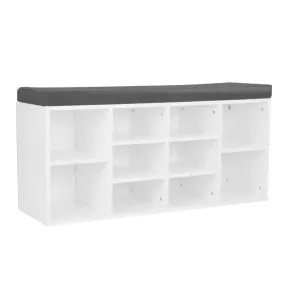 Sarantino Shoe Rack Cabinet Organiser Grey Cushion Stool Bench Ottoman - 104 X 30 X 45 - White