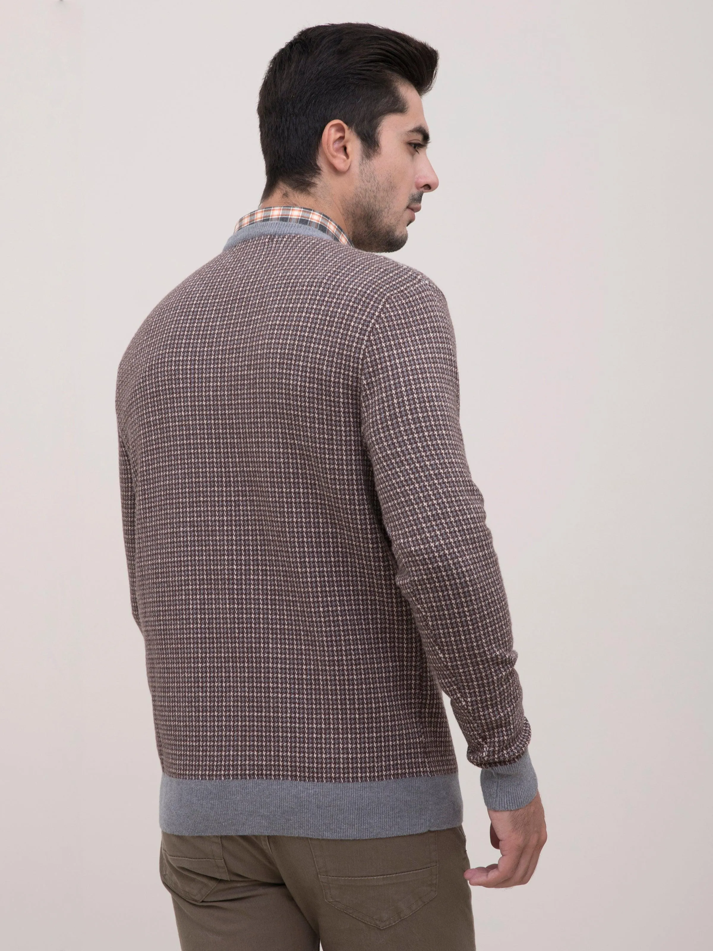 SWEATER V NECK F/S BROWN BEIGE