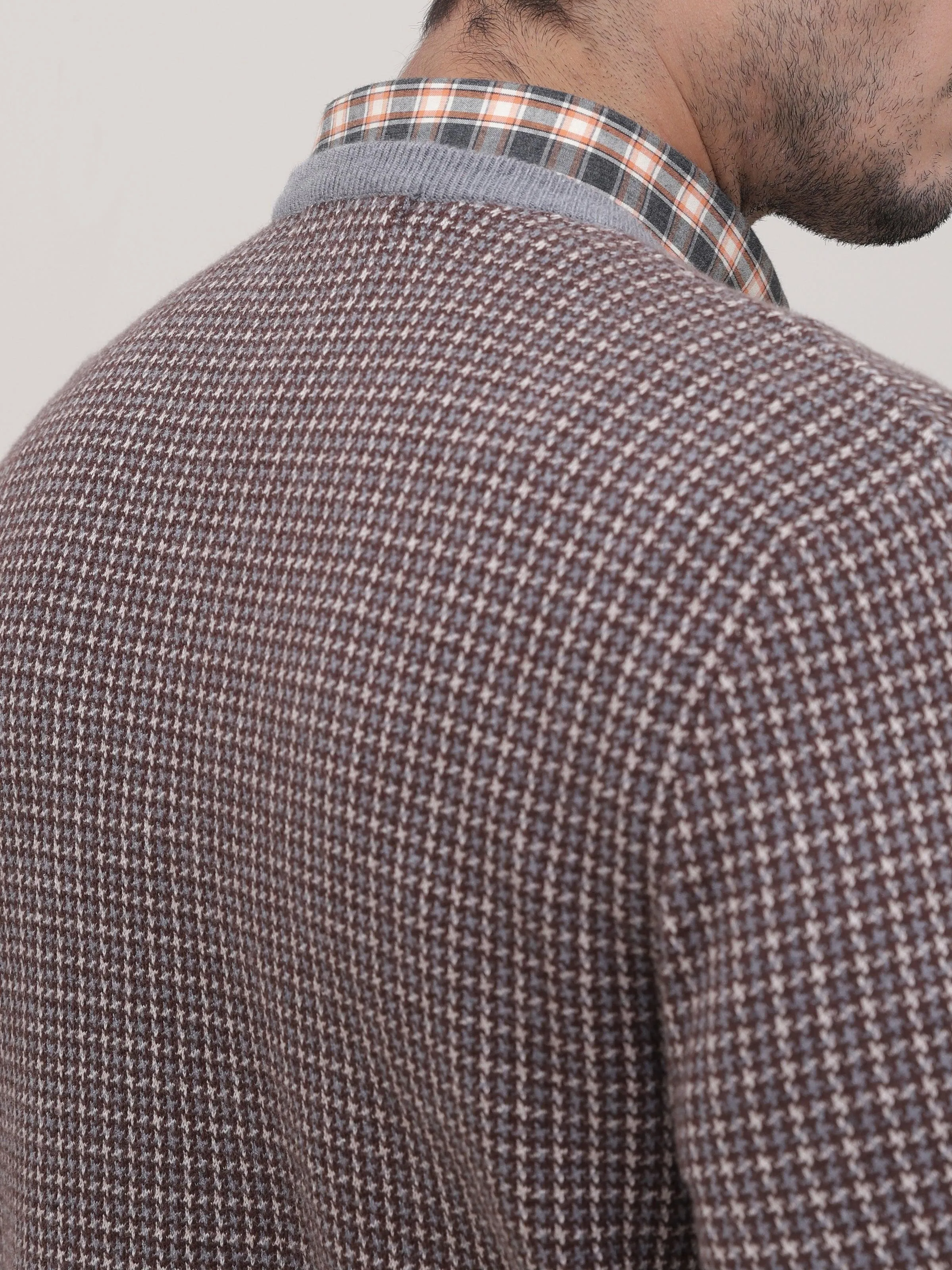 SWEATER V NECK F/S BROWN BEIGE