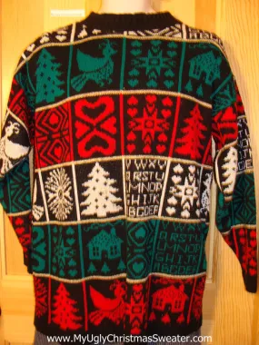 Tacky 80s Style Ugly Christmas Sweater with Festive Designs on Front, Back, and  Sleeves (f564)