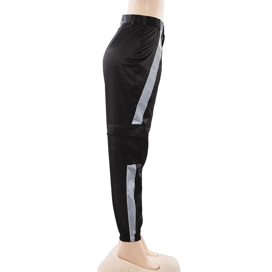 Women's Autumn/Winter High Waist Cargo Pants With Reflective Stripes