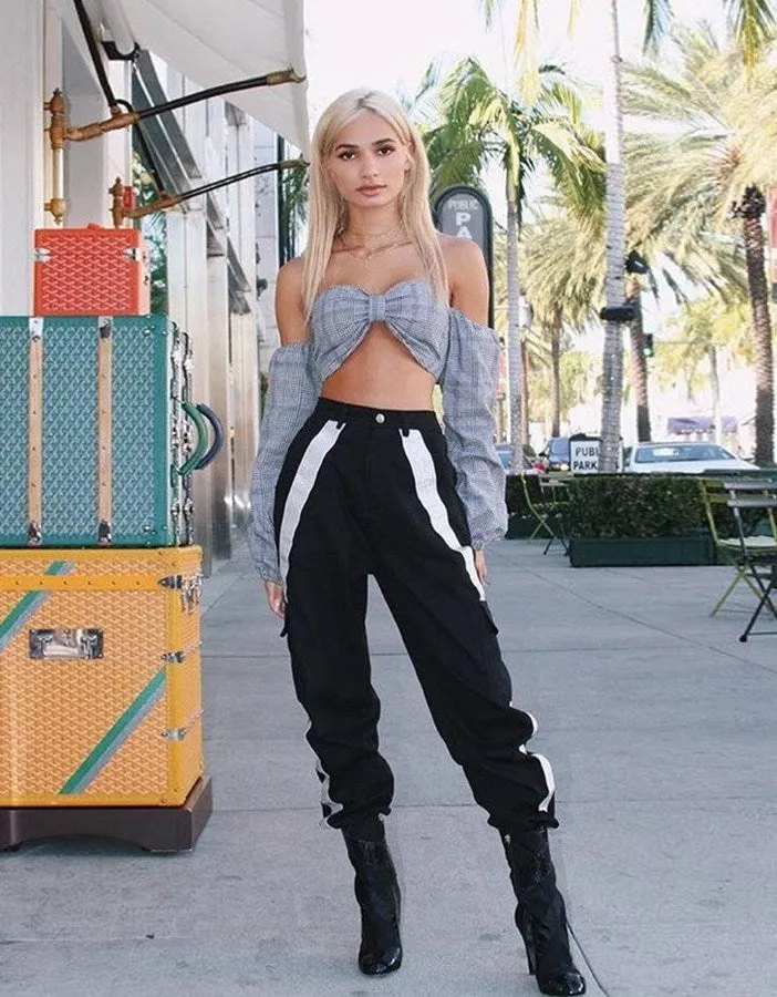 Women's Autumn/Winter High Waist Cargo Pants With Reflective Stripes