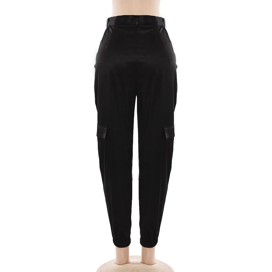 Women's Autumn/Winter High Waist Cargo Pants With Reflective Stripes