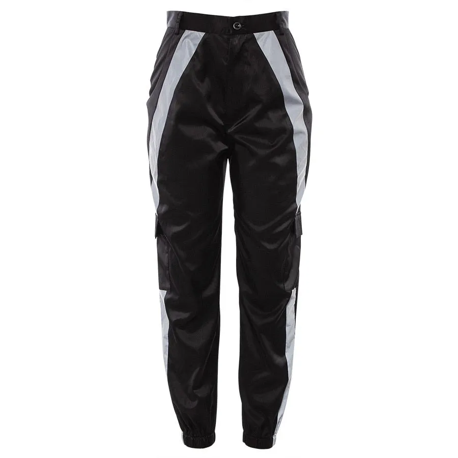 Women's Autumn/Winter High Waist Cargo Pants With Reflective Stripes