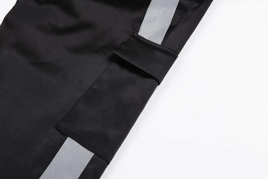 Women's Autumn/Winter High Waist Cargo Pants With Reflective Stripes